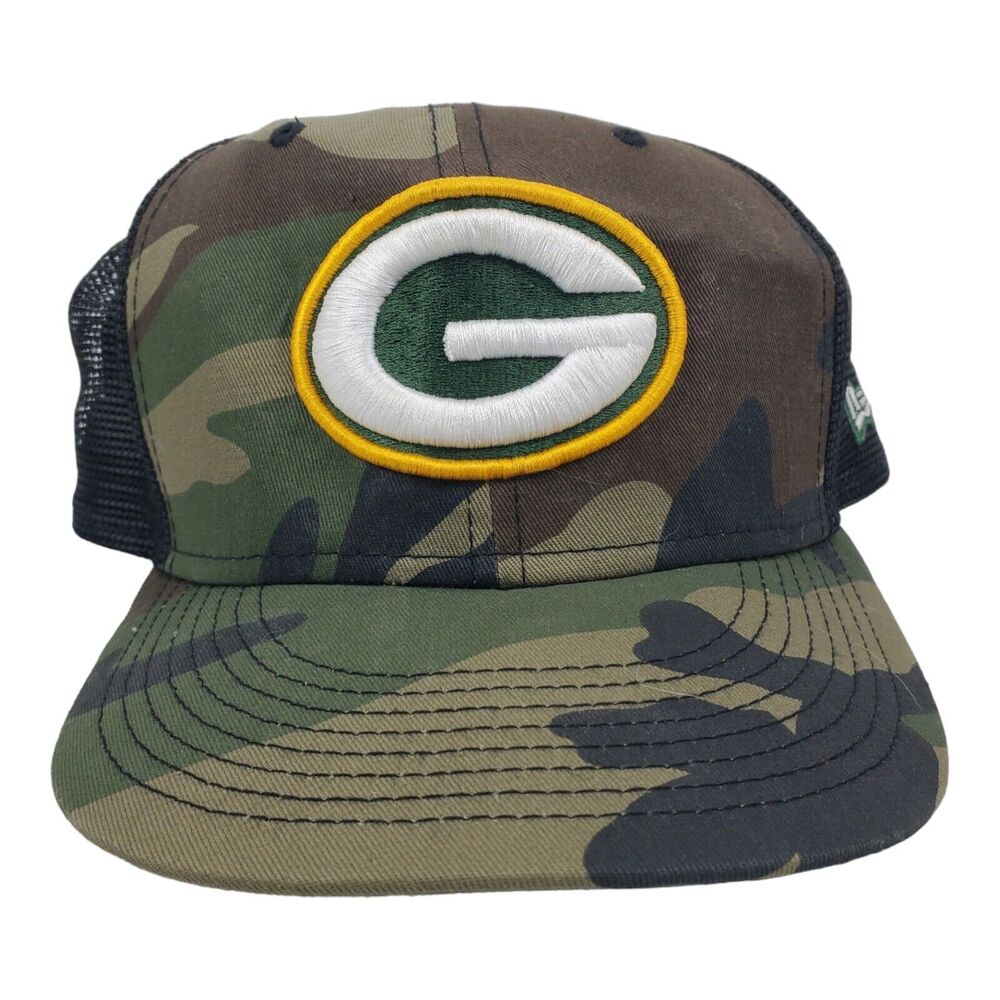 GREEN BAY PACKERS Hat Cap Adult Green Camo Mesh NEW ERA Trucker NFL Snapback